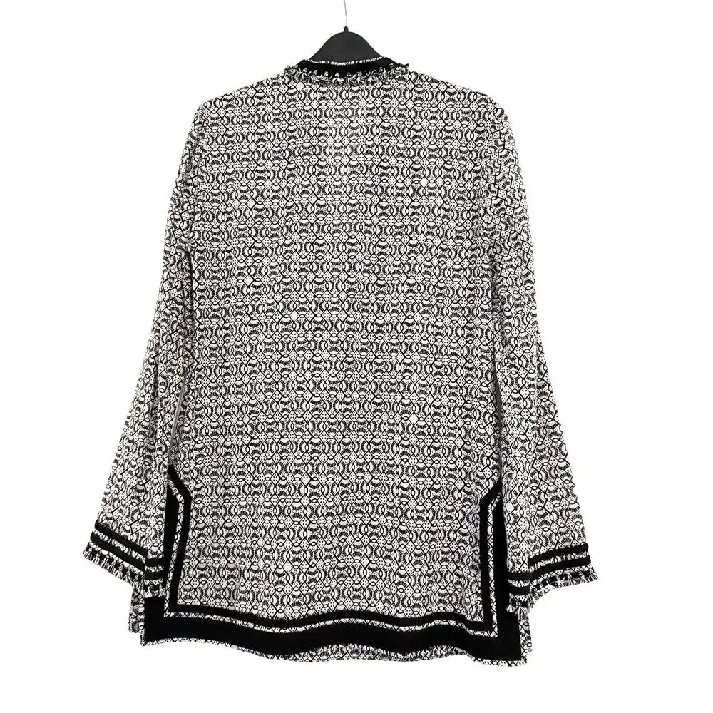 Tory Burch Geometric Fringe Trim Cotton Tunic Blouse Size 6